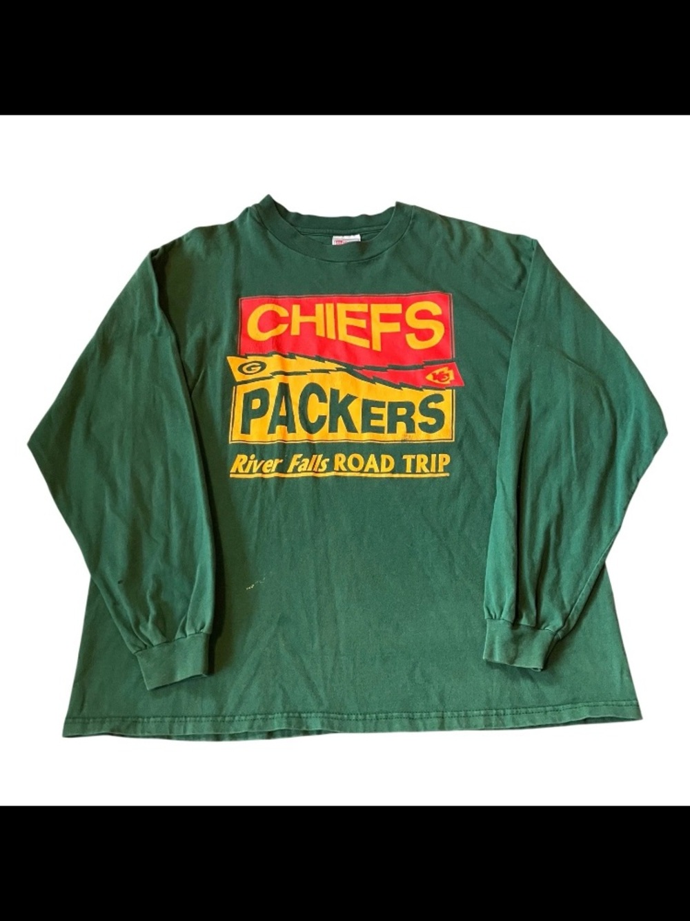 Vintage Hanes Beefy-T Chiefs Packers River Falls Road Trip LS Shirt Mens Size XL